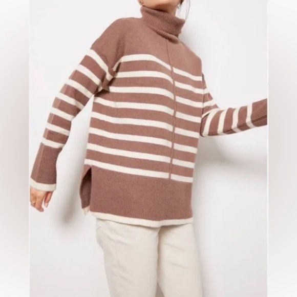 Line and Dot brown and cream striped Cow Neck Sweater! - Picture 1 of 5